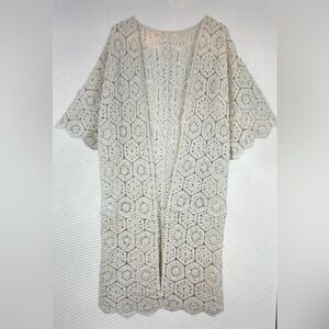 Geometric Pattern Crochet Open Front Kimono Cardigan